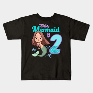 Mermaid Birthday 2 years old Second Birthday Party Kids T-Shirt